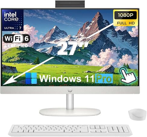 HP 27 "جهاز كمبيوتر مكتبي HP 27" All-In-One ، Intel Ultra 7 155U ، 32GB DDR5 RAM ، 1TB SSD ، FHD Touchscreen ، Windows 11 Pro ، Wi-Fi 6 ، WebCam ، لوحة المفاتيح اللاسلكية والماوس ، مثالي للعمل مع حزمة الكمبيوتر أو الدراسة in Saudi Arabia