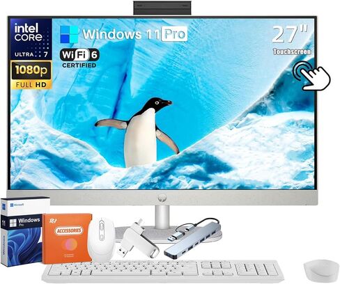 HP 27 All-in-One Computer ، 27 "FHD Touchscreen ، Intel Ultra 7-155U (12-Core) ، 64 GB DDR5 ، 4 TB SSD ، زاوية قابلة للتعديل ، WiFi 6 ، Bluetooth 5.3 ، Windows 11 ، مع الملحقات ، مع الملحقات in Saudi Arabia