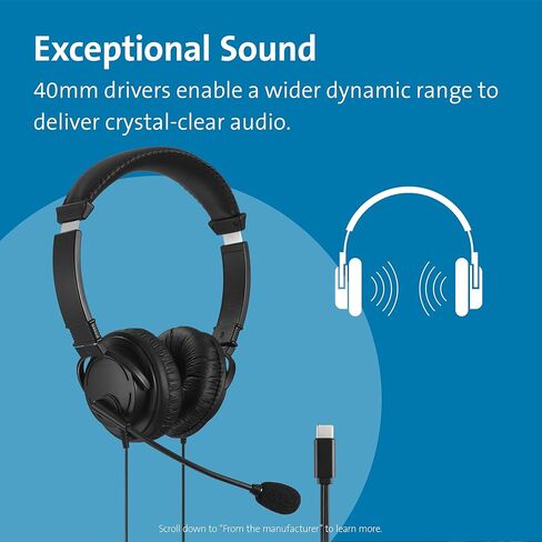 Kensington USB Hi-Fi Headphones with Microphone (K97601WW), Black Hi-Fi USB-C Headphones with Mic (K97457WW), Black in Saudi Arabia