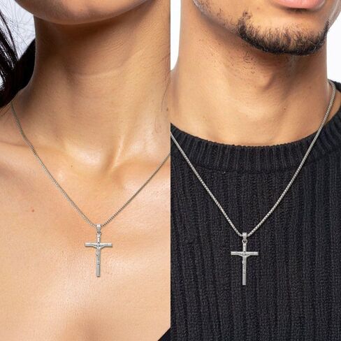 14k White Gold Lord Jesus Christ Crucifix Holy Cross Religious Pendant Charm Necklace Inri Latin Fine Jewelry For Women Gifts For Her in Kuwait