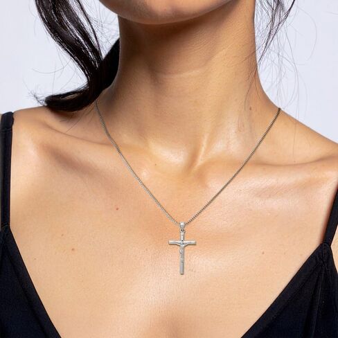 14k White Gold Lord Jesus Christ Crucifix Holy Cross Religious Pendant Charm Necklace Inri Latin Fine Jewelry For Women Gifts For Her in Kuwait