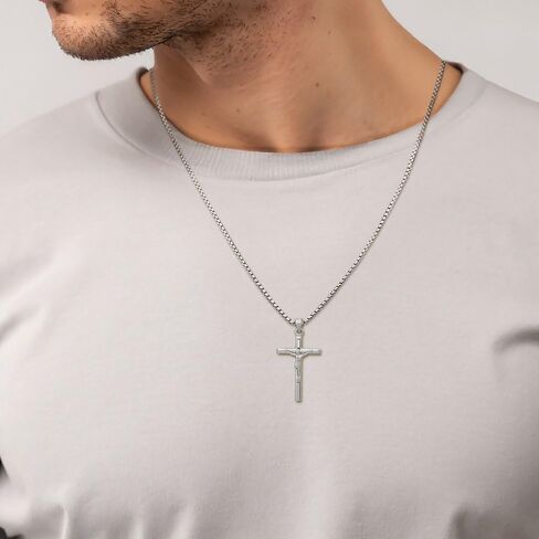 14k White Gold Lord Jesus Christ Crucifix Holy Cross Religious Pendant Charm Necklace Inri Latin Fine Jewelry For Women Gifts For Her in Kuwait