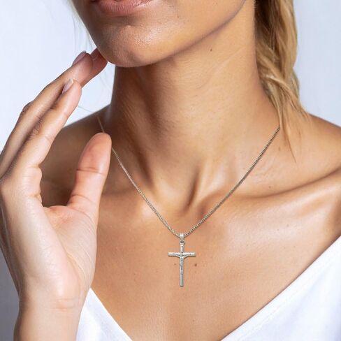 14k White Gold Lord Jesus Christ Crucifix Holy Cross Religious Pendant Charm Necklace Inri Latin Fine Jewelry For Women Gifts For Her in Kuwait