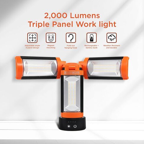 ضوء أسود+ديكر الأداة المساعدة ، 2000 Lumens قابلة لشحن 3 اللوحة LED ضوء عمل مع بنك بطارية 6000 مللي أمبير في الساعة ، و 3 ألوان فاتحة ، 4 أوضاع SOS ، قابلة للذات ، مقاومة للمياه ، مقاومة للماء ، مغناطيسي ومغناطيسي وخطاف in Saudi Arabia