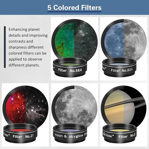 Alstar 5pcs 1.25 "Telescope Filters Kit - حزمة مع - 1.25" 2x عدسة بارلو in Kuwait