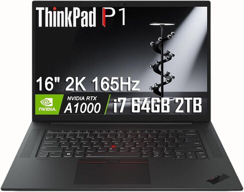Lenovo ThinkPad P1 Mobile Workstation Laptop (16 "2K 165Hz ، Intel 14-Core I7-13800H ، NVIDIA RTX A1000 6GB ، 64GB DDR5 ، 2TB SSD) 2 X Thunderbolt 4 ، Backlit ، Vhod Ir Webcam ، Win 11 in Kuwait