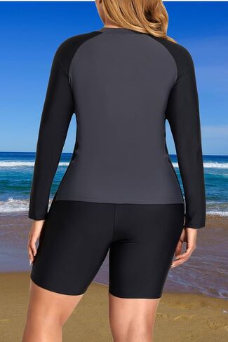 Daci Plus Size Rash Guard for Women - Long Sleeve Swimsuits 2 Piece Bathing Suit Built in Bra Swim Shirt with Shorts in Kuwait
