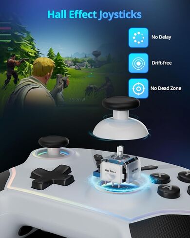 وحدة تحكم لاسلكية متعددة المنصات ، وحدة تحكم ألعاب الكمبيوتر الشخصي مع 2.4G ADPATER/HALL/HALL MOWSTICKS/HALL TRIGGERS/1200 MAH BATTERN/4 أزرار قابلة للبرمجة/إضاءة RGB ، متوافقة مع Windows PC 7/8.1/10/11 ، Switch/OLED/LITE ، IOS ، Android ، Steam-Black in Kuwait