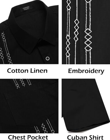 COOFANDY Men's Short Sleeve Linen Shirt Cuban Beach Tops Pocket Guayabera Shirts in Saudi Arabia