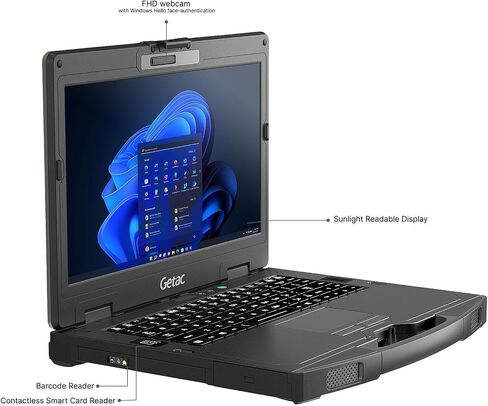 Getac S410 G4 Progged Laptop ، I5-1145G7 حتى 4.4 جيجا هرتز ، 16 جيجابايت ، 512 جيجا بايت SSD ، 14 "FHD Sunlight Displable ، Touch ، Stylus ، قارئ البطاقة الذكية بدون اتصال ، قارئ الباركود ، كاميرا الويب ، Win 11 Pro (متجدد) in Saudi Arabia