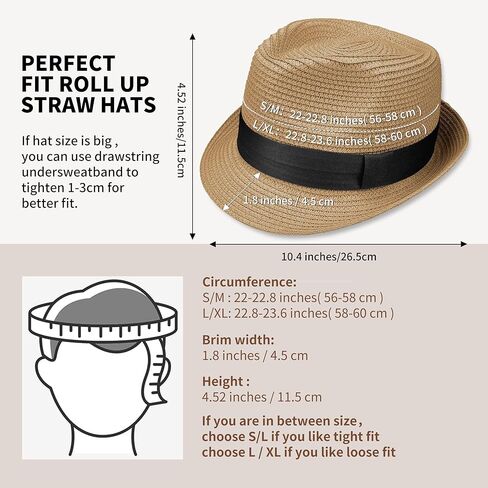 Straw Fedora Hat for Women Men Packable Short Brim Roll Up Trilby Hat Panama Summer Beach Sun Hat UPF 50+ in Kuwait
