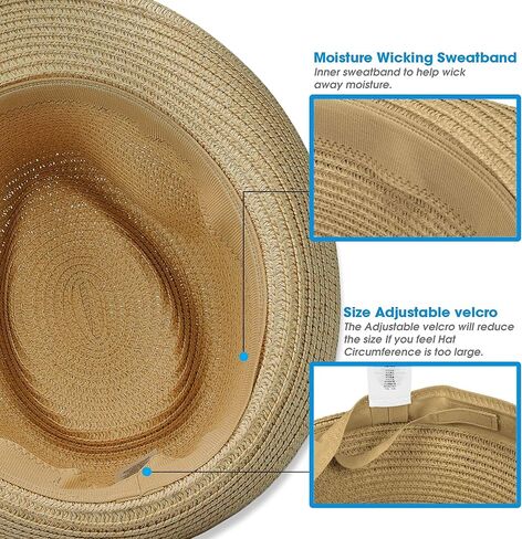 Straw Fedora Hat for Women Men Packable Short Brim Roll Up Trilby Hat Panama Summer Beach Sun Hat UPF 50+ in Kuwait
