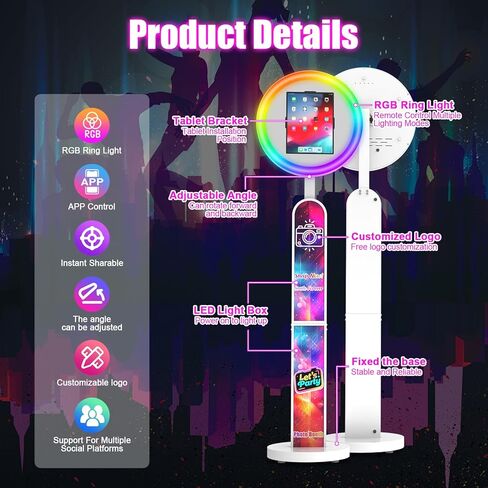 يشمل كشك صور LPAD المحمول المتوافق مع أي LPAD ، شعار مخصص وحالة طيران وحاجة مصور RGB Ring Ring التي يتم التحكم فيها عن بُعد للحفلات والزفاف والأحداث (لـ LPAD 12.9 "/13") in Kuwait