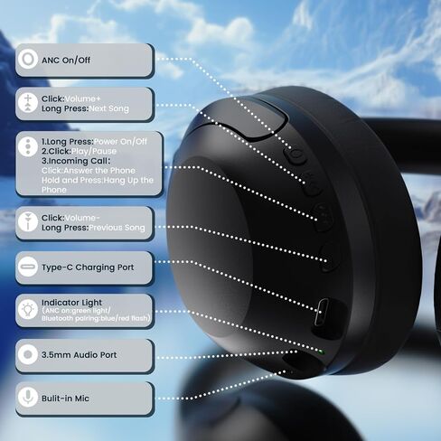 LexonElec Attack Shark G300 Wireless Active Noise Cancelling Headset, Bluetooth 5.3 Deep Bass HD Stereo Sound Over Ear, 20H Playtime, Built-in Mic Lightweight Design 3.5mm Gaming Headset (Black) in Kuwait