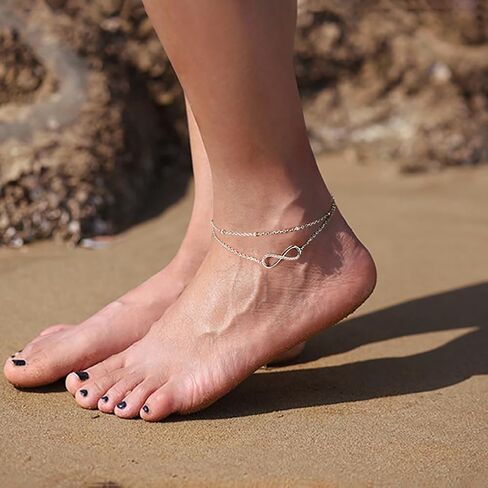 خلخال للنساء من بفيلا S925 من الفضة الاسترليني قابل للتعديل وسوار الكاحل وسوار الكاحل مجوهرات in Kuwait