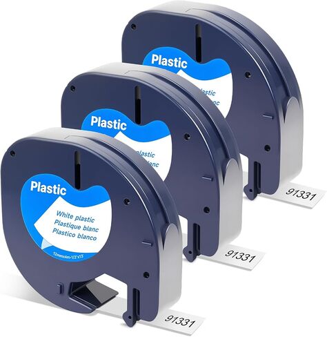 Compatible with Dymo Label Maker Refills 91331 Plastic Label Tape, Replacement for Dymo Letratag Refills, for Letra Tag 100T 100H 200B QX50 Maker, Black on White, 12mm (1/2" x 13'), 3-Pack in Kuwait
