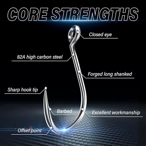 50PCS Sharp Barbed Fishing Hooks, High-Carbon Steel Ultra-Strong, Single Size with Hole for Easy Tying, Secure Portable Box Included – Ideal for Bank Fishing, Lure Fishing & All Conditions in Saudi Arabia