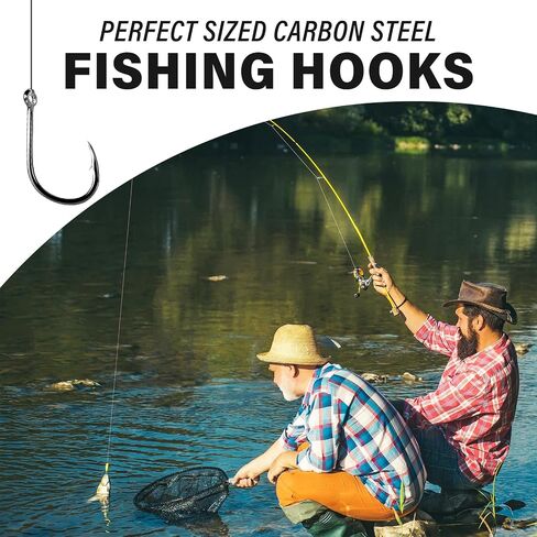 50PCS Sharp Barbed Fishing Hooks, High-Carbon Steel Ultra-Strong, Single Size with Hole for Easy Tying, Secure Portable Box Included – Ideal for Bank Fishing, Lure Fishing & All Conditions in Saudi Arabia