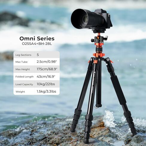 حامل ثلاثي للكاميرا مقاس 78 بوصة/198 سم من K&F، حامل ثلاثي المحور المركزي للسفر مع رأس كروي معدني 32 مم سعة تحميل 26.4 رطل/12 كجم لكاميرات DSLR للاستخدام الداخلي والخارجي in Kuwait