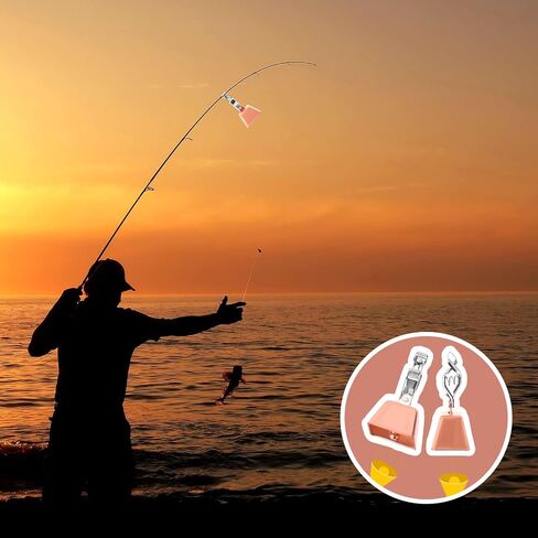 20pcs Fishing Pole Catfish Bells, 2.56x1.34in Stainless Steel Fishing Bite Bait Alarm Fish Bells for Rods with Clamp Spring Clip on Poles Catfishing Equipment for Angling Rod Tips Ice Accessories in Saudi Arabia