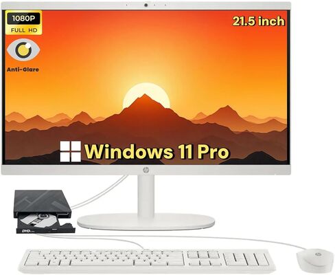 HP All-in-One Desktop Computer PC - 21.5" FHD Display, Intel Celeron J4025, Intel UHD Graphics, 16GB RAM, 1TB SSD, True Vision Camera, WiFi 6, Windows 11 Pro, Small PC for Study & Home, w/Accessories in Saudi Arabia