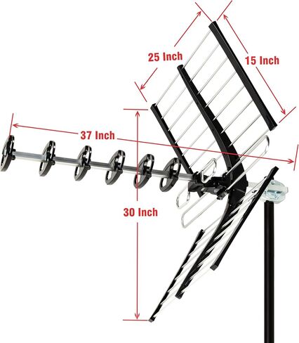 تمت ترقية خمس نجوم على بعد 200 ميل من HDTV VHF UHF هوائي في الهواء الطلق مع دعم قطب التثبيت 27 بوصة ATSC 3.0 و 4K (متجدد) in Saudi Arabia
