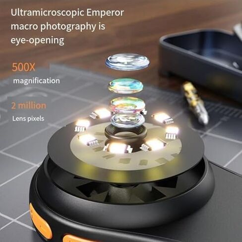 المجهر الرقمي المحمول 500x مع شاشة ملونة IPS 2.0 "، زجاج مكبرة باليد ، 8 مصابيح LED ، متوافقة مع USB ، مثالية للإلكترونيات والمجوهرات والتعليم in Kuwait