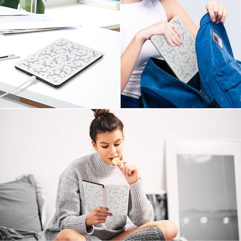 Cute Blue Bow Pattern Case for 7" Kindle Paperwhite(12Th Gen,2024)&Kindle Colorsoft Aesthetic Heart Ribbon Cover with Hand Strap Soft Pu Leather Case Compatible with Kindle Auto Sleep&Wake in Saudi Arabia