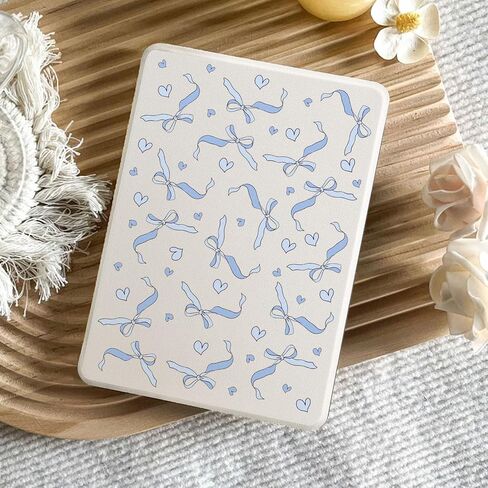 Cute Blue Bow Pattern Case for 7" Kindle Paperwhite(12Th Gen,2024)&Kindle Colorsoft Aesthetic Heart Ribbon Cover with Hand Strap Soft Pu Leather Case Compatible with Kindle Auto Sleep&Wake in Saudi Arabia