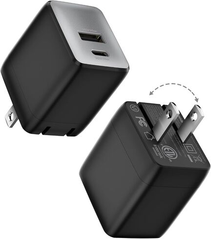 شاحن USB C الشحن السريع ، شاحن نانو ثنائي المنفذ مزدوجًا مع سدادات قابلة للطي لسلسلة iPhone 16/15 ، iPad ، Galaxy S24 Ultra ومزيد من السلسلة ، (Black ، 1 Pack) in Kuwait