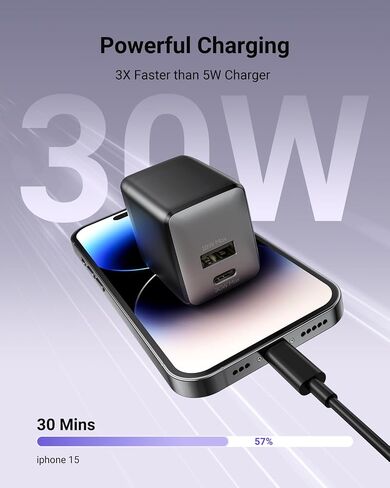 شاحن USB C الشحن السريع ، شاحن نانو ثنائي المنفذ مزدوجًا مع سدادات قابلة للطي لسلسلة iPhone 16/15 ، iPad ، Galaxy S24 Ultra ومزيد من السلسلة ، (Black ، 1 Pack) in Kuwait