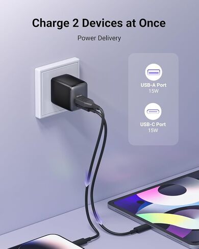 شاحن USB C الشحن السريع ، شاحن نانو ثنائي المنفذ مزدوجًا مع سدادات قابلة للطي لسلسلة iPhone 16/15 ، iPad ، Galaxy S24 Ultra ومزيد من السلسلة ، (Black ، 1 Pack) in Kuwait