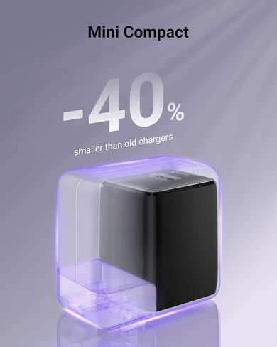 شاحن USB C الشحن السريع ، شاحن نانو ثنائي المنفذ مزدوجًا مع سدادات قابلة للطي لسلسلة iPhone 16/15 ، iPad ، Galaxy S24 Ultra ومزيد من السلسلة ، (Black ، 1 Pack) in Kuwait