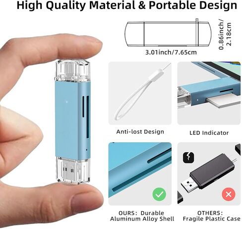 SD Card Reader - USB 3.0 and USB-C to SD/TF Memory Card Adapter, Compatible Mac, MacBook,Computer/PC, Laptop, Phone, Support UHS-I SDHC/SDXC/MicroSD in Saudi Arabia