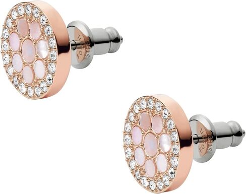 فوسيل اقراط بدبوس ستانلس ستيل بلون ذهبي وردي للنساء، كريستال in Kuwait