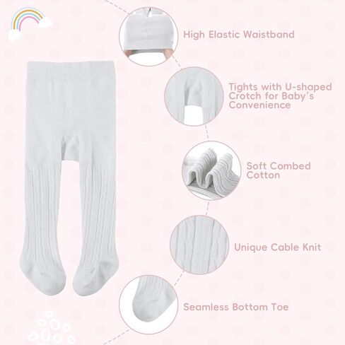 Baby Toddler Girls Cable Knit Tights, Non-Slip Footed Stockings | Cable Knit Texture, Non-Slip Sole Design, Footed Tight Style, Baby Girl Fit, Newborn to Toddler Sizes in Kuwait