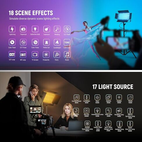 نيوير لوحة اضاءة فيديو رفيعة للغاية 192 LED مع شاشة LCD، بطارية ليثيوم مدمجة قابلة للتعتيم ثنائية اللون 3200K-5600K، CRI 95+ اضاءة اكثر سلاسة لمقاطع الفيديو الشخصية على يوتيوب in Kuwait