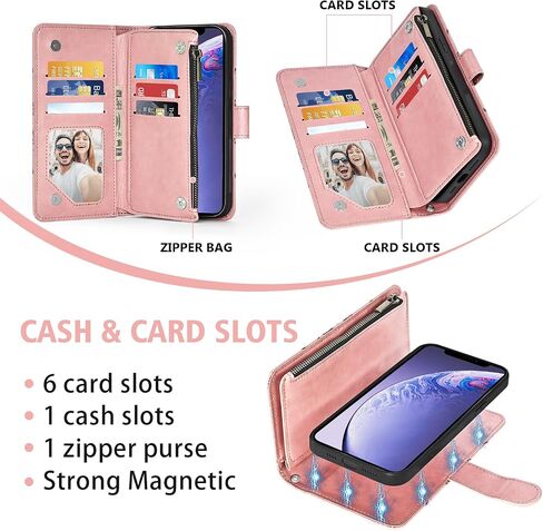 Asuwish Phone Case لـ iPhone 11 6.1 Zipper Wallet Cover Detachable Cell with Presped Glass Screen Screens Crossbody Strap Strap حامل بطاقة Flower iPhone11 iPhone11 I Phone11 11S XI 11r Women Gray in Saudi Arabia