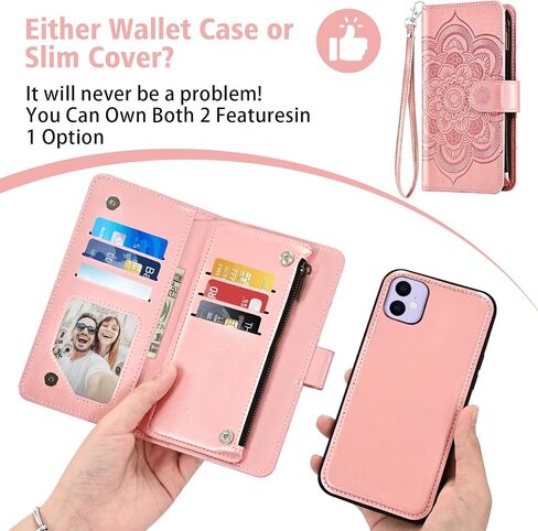 Asuwish Phone Case لـ iPhone 11 6.1 Zipper Wallet Cover Detachable Cell with Presped Glass Screen Screens Crossbody Strap Strap حامل بطاقة Flower iPhone11 iPhone11 I Phone11 11S XI 11r Women Gray in Saudi Arabia