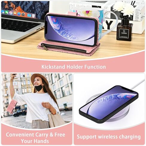 Asuwish Phone Case لـ iPhone 11 6.1 Zipper Wallet Cover Detachable Cell with Presped Glass Screen Screens Crossbody Strap Strap حامل بطاقة Flower iPhone11 iPhone11 I Phone11 11S XI 11r Women Gray in Saudi Arabia