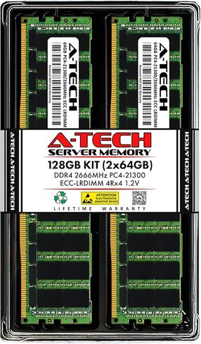 A-Tech 128GB Kit (2x64GB) RAM for Dell PowerEdge FC430, FC630, M630, MX750c, R730xd, R7425, R750xa, R830, R840, R930, XE2420 | DDR4 2666MHz PC4-21300 ECC LRDIMM 4Rx4 Load Reduced Server Memory Upgrade in Kuwait