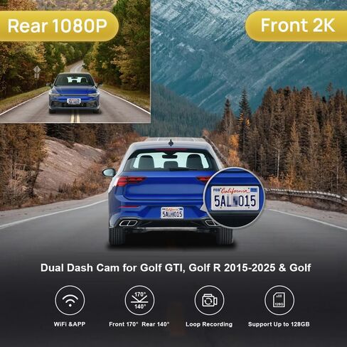 FITCAMX Front 4K+الخلفية 1080P CAM CAM تتكيف مع Volkswagen Golf GTI ، Golf R 2015-2025 & Golf (Model B) ، Look OEM ، فيديو HD المزدوج ، تسجيل حلقة ، wifi والتطبيق ، وضع وقوف السيارات ، سهلة التعيين ، 128GB بطاقة ، 128GB in Saudi Arabia