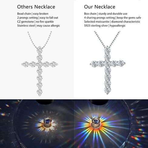 Diamond Moissanite Cross Chain Pendant: GRA Certificate D-F Color Vvs1 Clarity Diamond-Like Effect Sterling Silver 14k White Gold Cross Necklace 18+3 Inch Chain Extender For Men Women Mother's Day Valentine'Day Jewelry Gifts 3 Carats in Saudi Arabia