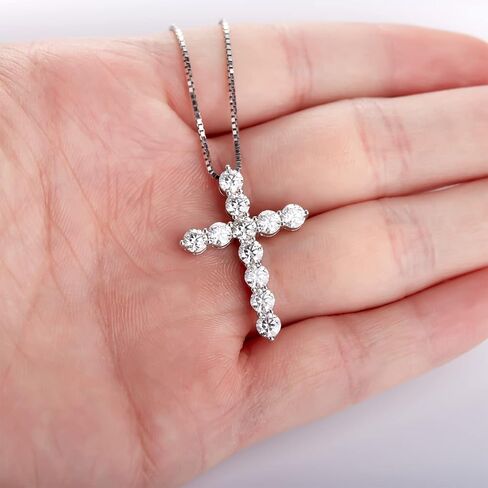 Diamond Moissanite Cross Chain Pendant: GRA Certificate D-F Color Vvs1 Clarity Diamond-Like Effect Sterling Silver 14k White Gold Cross Necklace 18+3 Inch Chain Extender For Men Women Mother's Day Valentine'Day Jewelry Gifts 3 Carats in Saudi Arabia