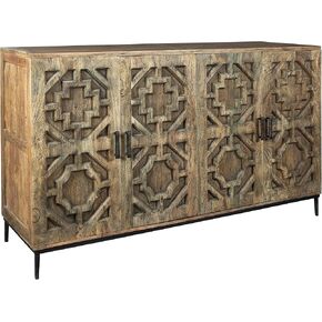 Hekamn Entertainment Center مع التخزين - موقف تلفزيوني خشبي مع المنحوتات الهندسية ، اللوحة الخلفية المهوورة ، حزمة الطاقة وقاعدة المعادن - وحدة التحكم في مجال الوسائط لغرفة المعيشة أو غرفة النوم - يقف التلفزيون مع التخزين in Kuwait