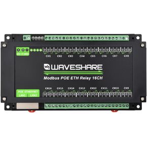 Waveshare 16-Ch Ethernet Module, Modbus RTU/TCP, Ethernet Communication, Support PoE, Various Isolation & Protection Circuits, Industrial Rail-Mount in Kuwait