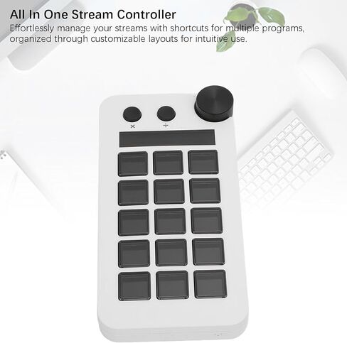 Stream Controller, Stream Control Deck with Knob 15 Macro Keys, Customizable Visual Keyboard Trigger Actions in Apps Software for PC, LCD Keys Stream Controller (White) in Saudi Arabia