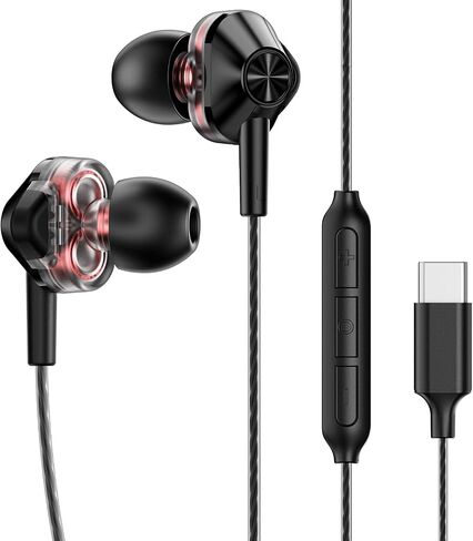 سماعات الرأس HI-Fi مزدوجة مع ميكروفون HD ، USB-C سلكية الأذن في الأذن ، باس عميق ، عزل الضوضاء ، التحكم المضمسي ، لجهاز iPhone15/16 ، هاتف Samsung الذكي ، هاتف Android ، الكمبيوتر المحمول ، جهاز USB نوع C. in Kuwait