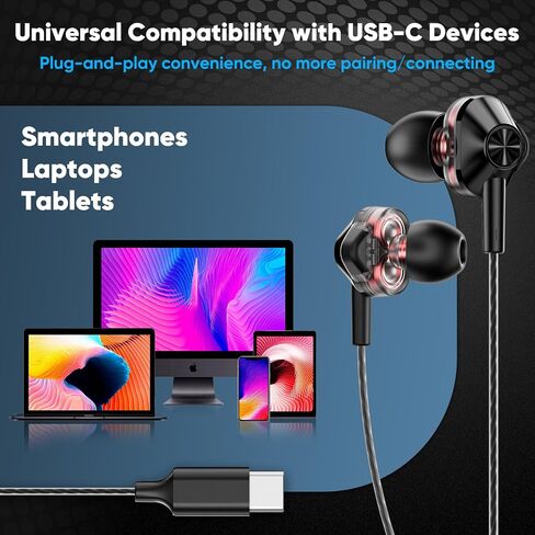 سماعات الرأس HI-Fi مزدوجة مع ميكروفون HD ، USB-C سلكية الأذن في الأذن ، باس عميق ، عزل الضوضاء ، التحكم المضمسي ، لجهاز iPhone15/16 ، هاتف Samsung الذكي ، هاتف Android ، الكمبيوتر المحمول ، جهاز USB نوع C. in Kuwait