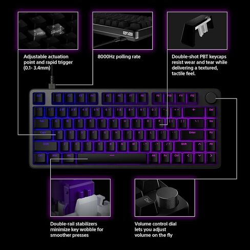 Sony INZONE KBD-H75 75% Wired Aluminum Chassis Gaming Keyboard, Hall-Effect Switch, Rapid Trigger, Adjustable Actuation Point, 8000 Hz Polling Rate, RGB Lighting, Volume Dial in Saudi Arabia